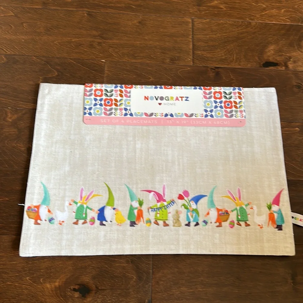 Novogratz Set Of 4 Happy Easter Gnome Placemats Chicken Duck Cotton